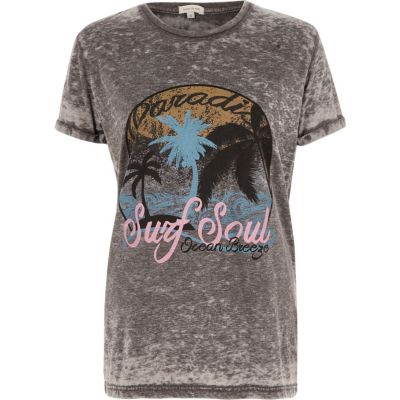Grey paradise print burnout boyfriend T-shirt